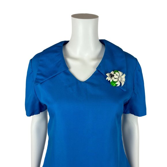 Vintage 60s Scooter Dress Women's Medium Mod Royal Blue V-Neck Dropped Waist - Picture 3 of 11